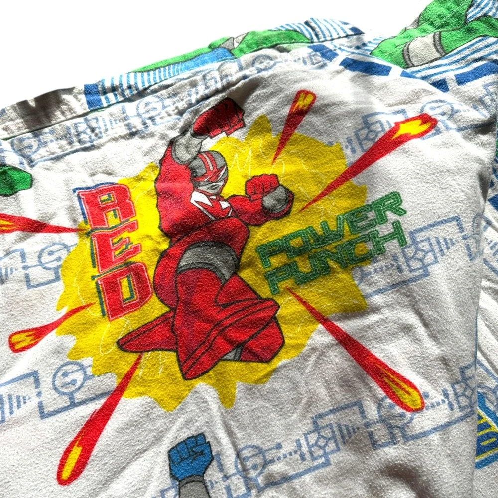 VTG 2001 Power Rangers Twin Flat Sheet‎ Flannel Green Blue Red Boys Man Cave